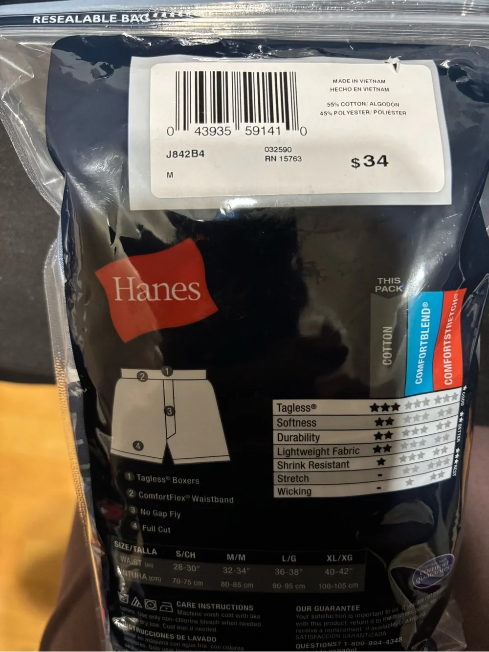 Men’s 4-pk HANES plaid boxer tag-less shorts-wicking cool fabric Med (32/34) NWT
